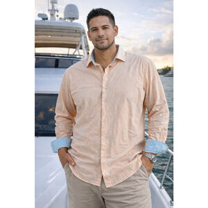 Men's James Tattersall Dress Shirt XL Peach Long Sleeve Button Down Clearance